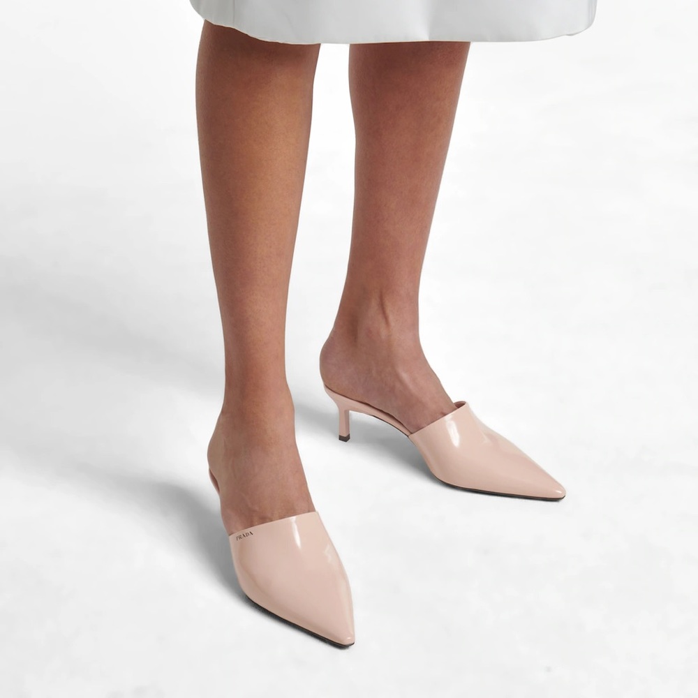 NEW Prada Logo Pointed Toe Mules in Black - Picture 2 of 11